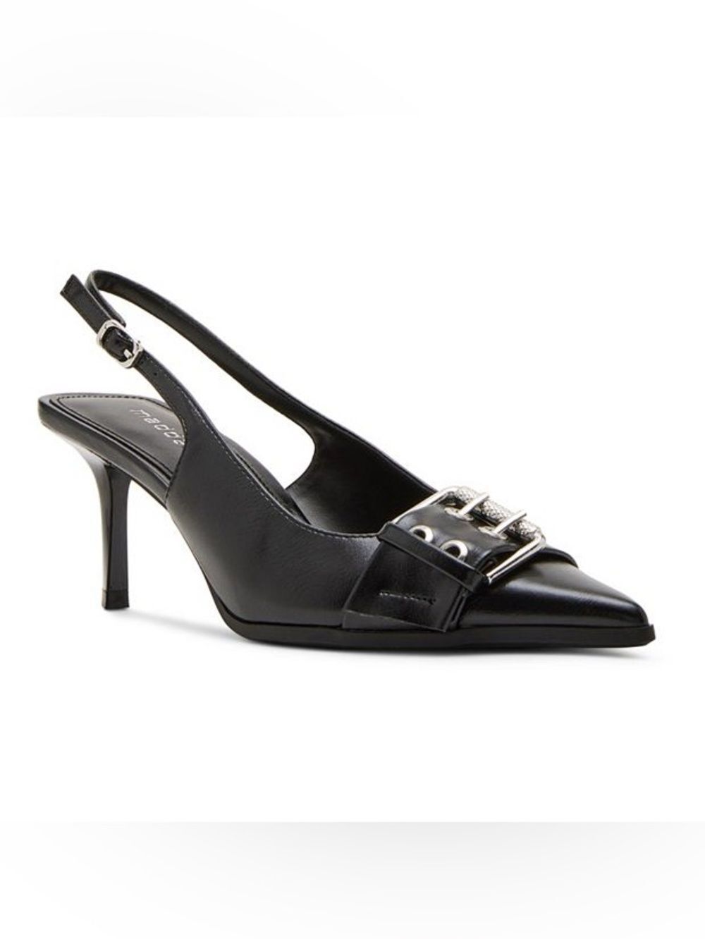 Madden Girl Black Pointed-Toe Slingback Heel with Silver Buckle